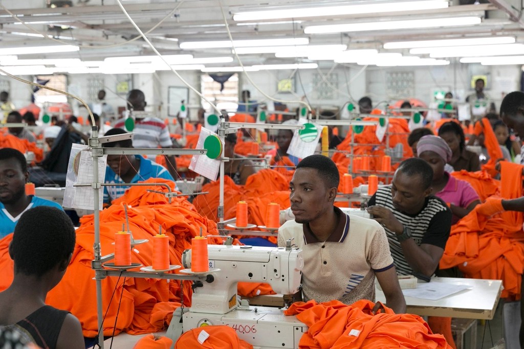 Workers on a production line